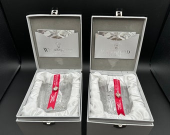 Marvelous Pair of NIB WATERFORD CRYSTAL Snowflake Wishes Joy Double Old Fashioned Glasses w/Bracelet Charm, Limited Edition, Made in Italy