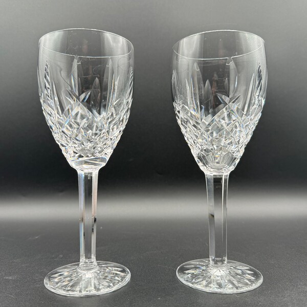 Gorgeous Pair of WATERFORD CRYSTAL Araglin Wine Glasses, Crafted In Ireland, Pristine Condition, Collectibles