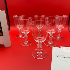 RARE Set of 6 Stunning BACCARAT Provence Hand Blown Crystal Wine Glasses/Water Goblets, Pristine Condition