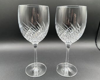 Beautiful Pair of WATERFORD CRYSTAL Essentially Wave Red Wine Glasses/ Water Goblets, Crafted in Ireland, PRISTINE Condition