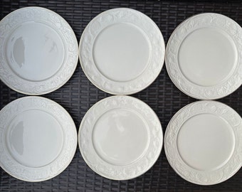 Set of 6 BRAND NEW BELLEEK Ireland Serenity Embossed 10.75'' Dinner Plates, Rare Find, Green Mark Collectibles