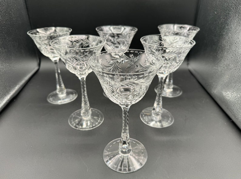 Set of 6 Rare Beautiful Hawkes Crystal In Talisman Hand Cut Crystal Champagne/Tall Sherbet Glasses, C. 1940s, Pristine Condition image 3