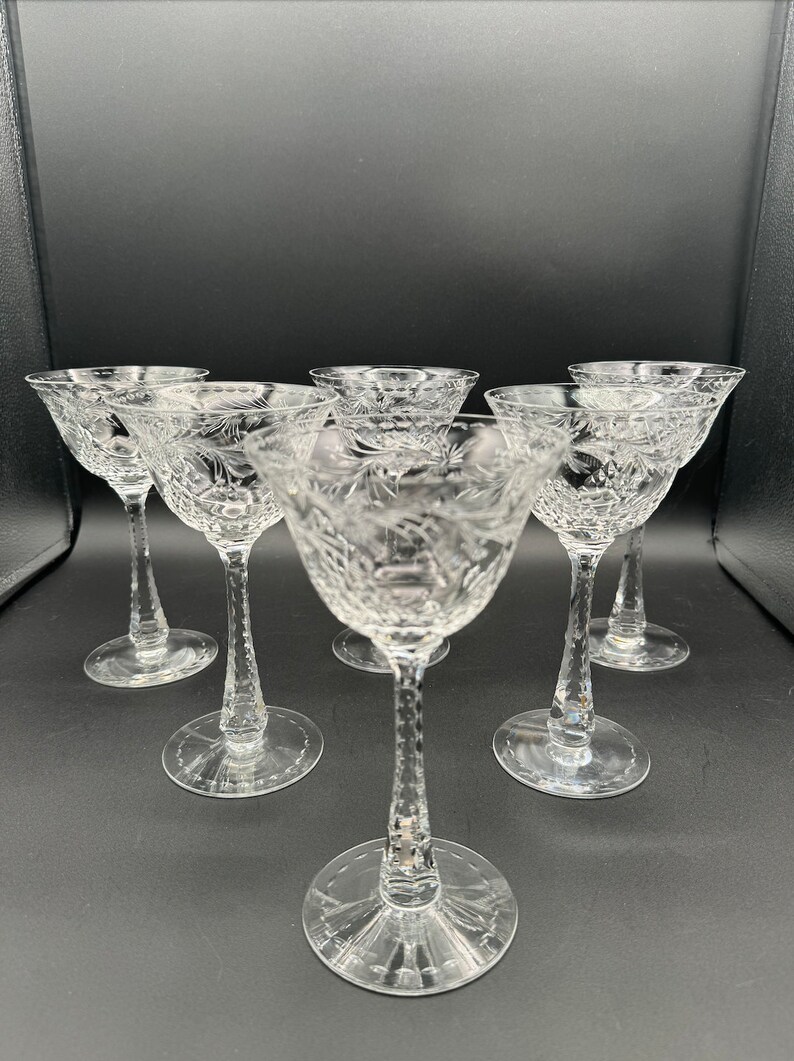 Set of 6 Rare Beautiful Hawkes Crystal In Talisman Hand Cut Crystal Champagne/Tall Sherbet Glasses, C. 1940s, Pristine Condition image 4