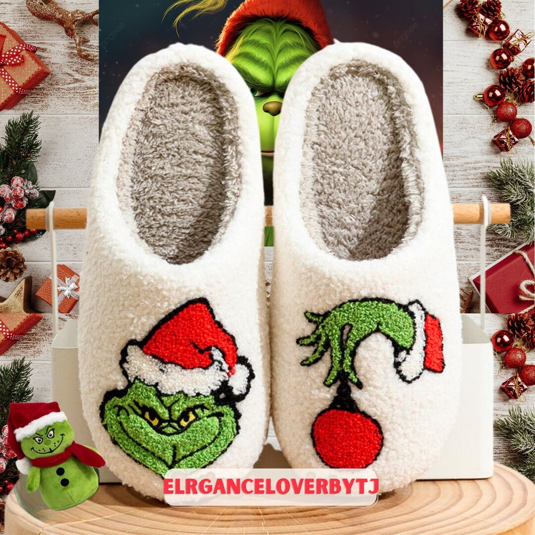 Grinch Head Slippers the Grinch Women Slippers Christmas Etsy