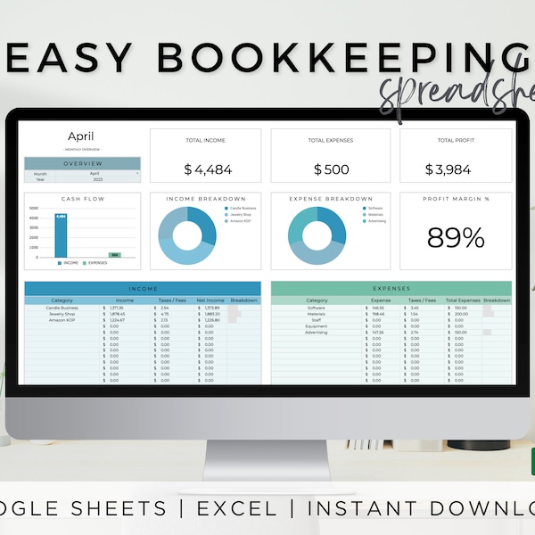 Small Business Accounting Spreadsheet, Excel Budget Template, Google Sheets, Gewinn und Verlust, Accounting Ledger, Income and Expense Tracker