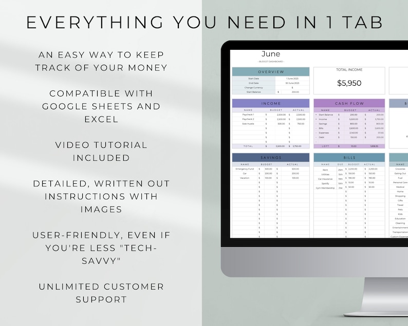 Simple Monthly Budget Spreadsheet for Google Sheets Excel Monthly ...
