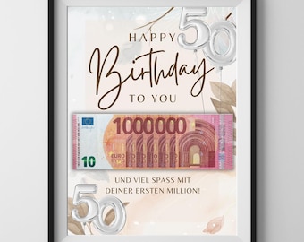 Geld cadeau 50e verjaardag man vrouw cadeau verjaardag geld creatieve verpakking grappige DIY verjaardagscadeau I PDF instant download kaart