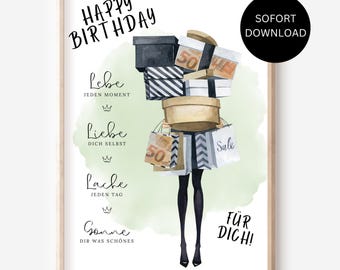 Birthday gift cash gift shopping voucher wife girlfriend daughter money wrapping gift birthday gift idea I immediate download