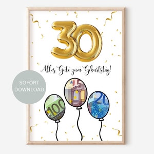 Geld cadeau 30e verjaardag geboren in 1995 wensvervuller cadeau geld grappig DIY verjaardagscadeau PDF direct downloaden printen zelf