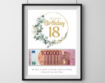 Geldgeschenk 18. Geburtstag I Endlich 18 Geburtstag personalisiert Geld I Geburtstagsgeschenk Deine erste Million I PDF Download