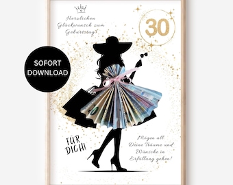 30th Birthday Money Gift Gift Voucher for Girl, Wife, Girlfriend, Daughter, Gift Wrapping, Personalized Gift Idea, PDF Instant Download