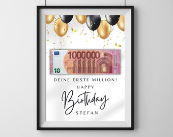 Regalo de dinero cumpleaños dinero personalizado I regalo de cumpleaños hijo hija I tu primer millón I descarga digital PDF