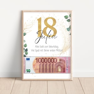Geldgeschenk 18. Geburtstag personalisiert Geld I Geburtstagsgeschenk Sohn Tochter I Deine erste Million I Digitaler Download PDF