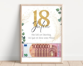 Money gift 18th birthday personalized money I birthday gift son daughter I your first million I digital download PDF