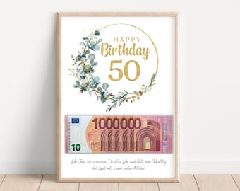 Money gift round birthday I 40th birthday 50th birthday personalized money I birthday gift your first million I PDF download