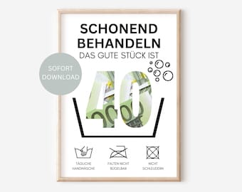 Money gift for a 40th birthday - instant download | Funny money birthday gift | DIY birthday gift | PDF download for printing at home