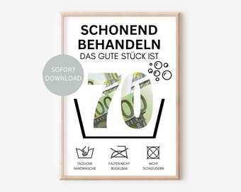 Money gift 70th birthday instant download I Gift birthday money funny I DIY birthday gift I PDF download to print yourself