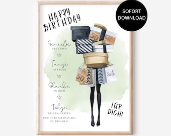 Birthday gift cash gift shopping voucher wife girlfriend daughter money wrapping gift birthday gift idea I immediate download