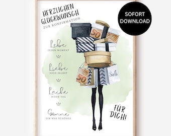 Confirmation money gift girl voucher woman girlfriend daughter money wrapping gift personalized gift idea PDF instant download