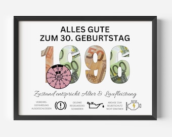 Regalo en efectivo para el 30.º cumpleaños de un hombre (nacido en 1996): una divertida idea de regalo de cumpleaños DIY | Descarga PDF disponible para descarga e impresión instantáneas