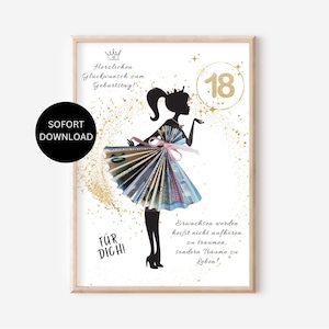 Regalo de cumpleaños número 18, dinero para regalar, vale para novia, hija, dinero para envolver, idea de regalo, PDF, descarga instantánea.