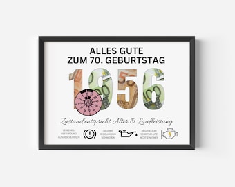 Money gift for a 70th birthday (1956) - instant download - gift idea for men - funny DIY birthday gift - printable PDF
