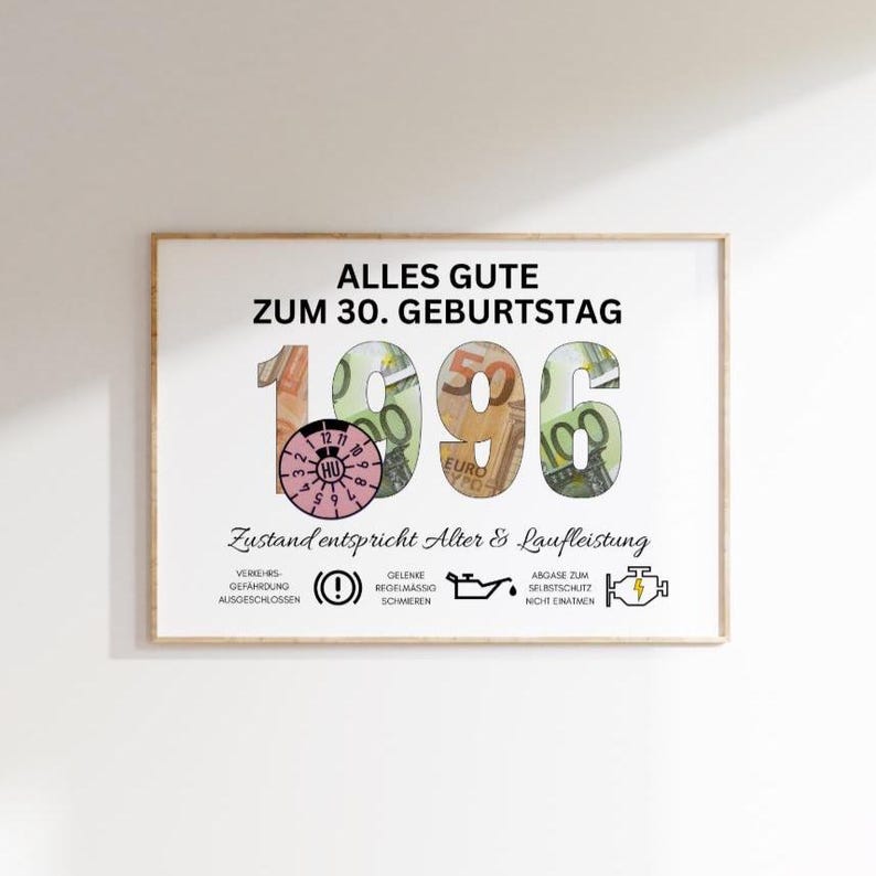 Geldgeschenk 30. Geburtstag Mann Jahrgang 1996 Geschenk Idee Ihn Geld lustig DIY Geburtstagsgeschenk I PDF sofort Download selber ausdrucken Bild 5