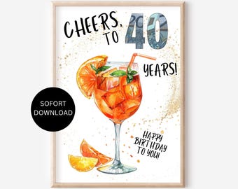 Birthday gift 40th birthday cash gift voucher woman girlfriend Aperol money wrapping gift gift idea PDF instant download