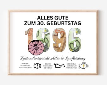 Money gift for a man's 30th birthday (born 1996) - a fun DIY birthday present idea | PDF download available for instant download and printing