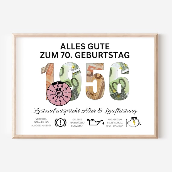 Geldgeschenk 70. Geburtstag 1956 sofort Download Mann Geschenk Idee Geburtstag Geld lustig DIY Geburtstagsgeschenk PDF zum selber ausdrucken