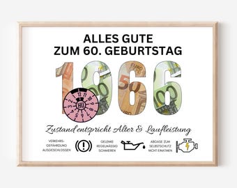 Money gift for a man's 60th birthday (1966) - instant download - funny DIY birthday gift PDF download - print yourself