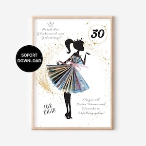 Cadeau d'anniversaire 30e anniversaire chèque cadeau en espèces femme petite amie fille argent emballage cadeau idée cadeau PDF téléchargement instantané