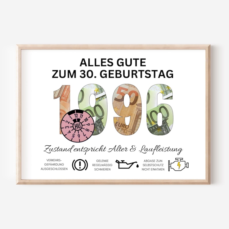 Geldgeschenk 30. Geburtstag Mann Jahrgang 1996 Geschenk Idee Ihn Geld lustig DIY Geburtstagsgeschenk I PDF sofort Download selber ausdrucken Bild 2