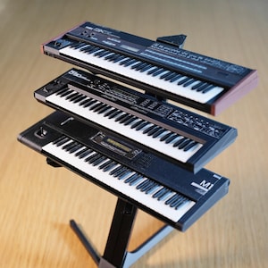 Miniature 80s Synthesizer Trio: Yamaha DX7, Roland D50, Korg M1 - 1/6 Scale