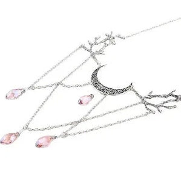 Moon Drops in Enchanted Forest Choker | Crescent Moon / Branches Necklace