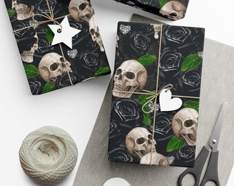 Skulls ‘n’ Roses (Black) | Diamond Hearts | Gift Wrap Papers