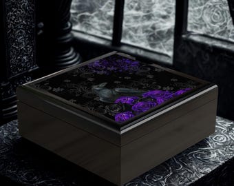 Black Feathers & Purple Roses Jewelry Box |  Purple