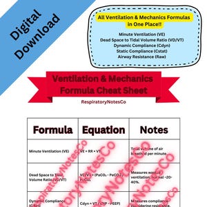 Ventilation Formula Cheat Sheet | Lung Mechanics Equations Study Guide | Respiratory Therapist Student Study Hack