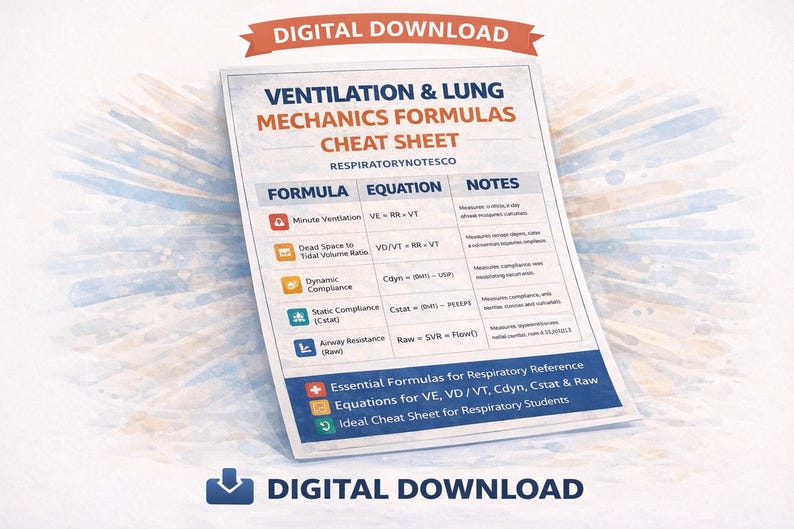 Ventilation Formula Cheat Sheet | Lung Mechanics Equations Study Guide ...