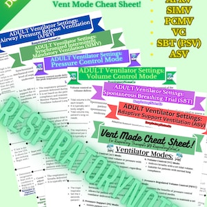 ADULT Mechanical Ventilation Study Guide Bundle Respiratory Therapist | Respiratory Therapy Student | 6 Study Guides | Vent Mode Cheat Sheet