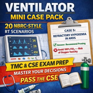 CSE Prep Ventilator Mini Case Pack | 20 NBRC-liknande andningsterapiscenarier med svar | Förberedelse för andningsundersökning