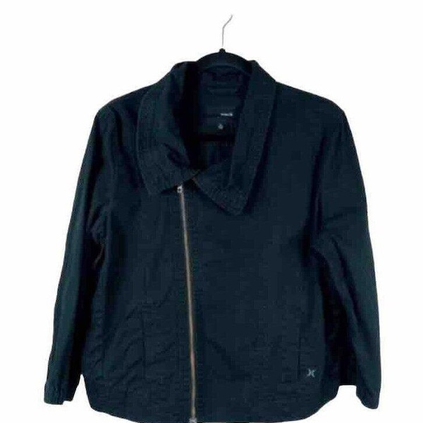 Hurley Women’s Black Denim Baggy Bomber Jacket Size Large 3/4 Sleeve Coat
