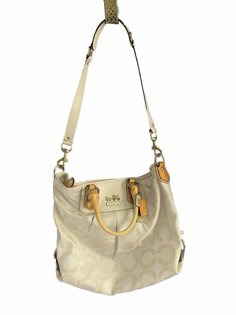 Coach 12963 Madison Julianne Op Art XL Large Tote Satchel Patent Leather Yellow image 2