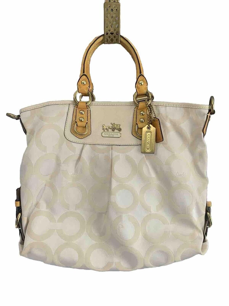 Coach 12963 Madison Julianne Op Art XL Large Tote Satchel Patent Leather Yellow image 1