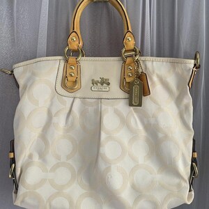 Coach 12963 Madison Julianne Op Art XL Large Tote Satchel Patent Leather Yellow image 4