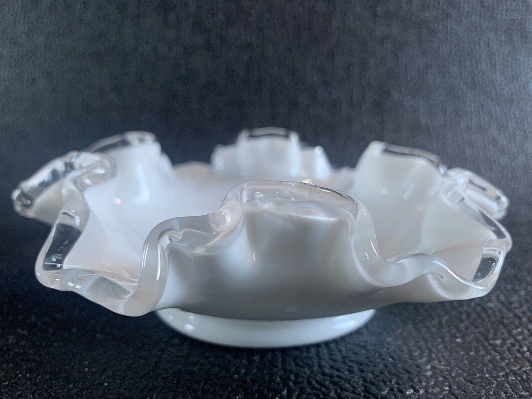 Vintage Fenton Marked 1970s Silver Crest Ruffled 6 White Etsy