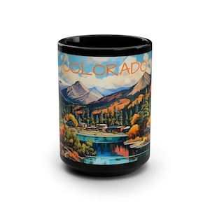 Colorado River Town Mug, 15oz Ceramic Cup, Nature & Vibrant Trees, Seasonal Scenery, Outdoor Lover Gift, Dishwasher Safe, Gift for her