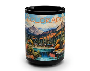 Colorado River Town Mug, 15oz Ceramic Cup, Nature & Vibrant Trees, Seasonal Scenery, Outdoor Lover Gift, Dishwasher Safe, Gift for her