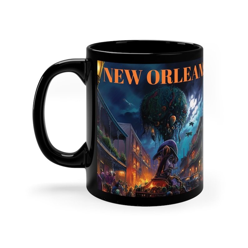 New Orleans Mug, City In Louisiana Mug, Mardi Gras Party, Travel Souvenir, 11oz Large Ceramic Coffee Mug, Cityscape Tea Cup, Going Away Gift image 2