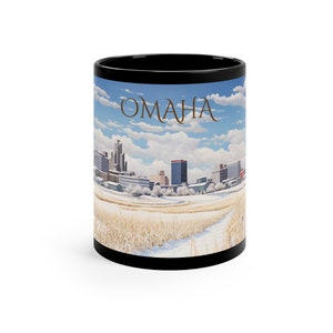 Omaha Mug | Snowy Field with City Skyline | Winter Wonderland Scene | Stunning Urban and Nature Blend | 100% Ceramic Keepsake